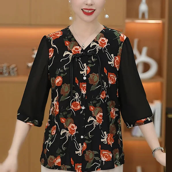 Elegant Summer Shirts for Moms Chinese Style Blouses for Senior Women