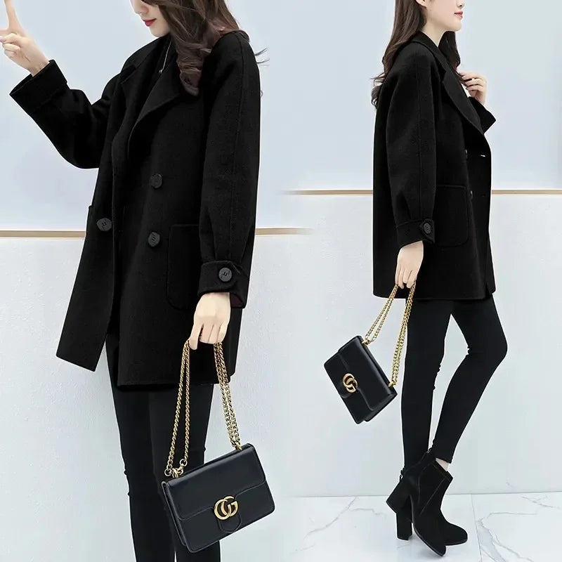 Loose Women's Woolen Coat Autumn Winter New Style plus Size Medium Length Slimming Outerwear Fashionable Chinese Brand