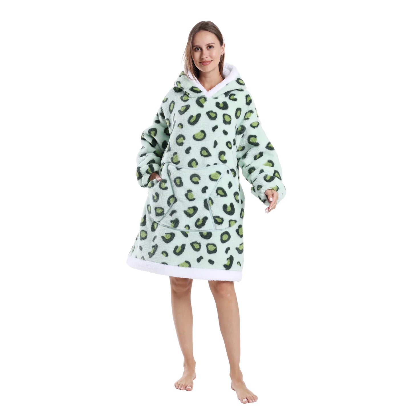 Winter Warm Fleece Fluffy Fuzzy Blanket Hoodie Thick Wearable Blanket Hooded Blanket for Adults Men Women Christmas