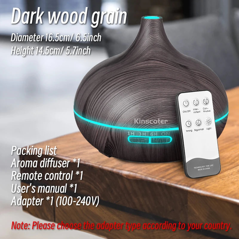 Aromatherapy Essential Oil Diffuser 500ml | Ultrasonic Humidifier with 7-Color LED & Remote – Perfect Home Accessories for Interior Design Accents