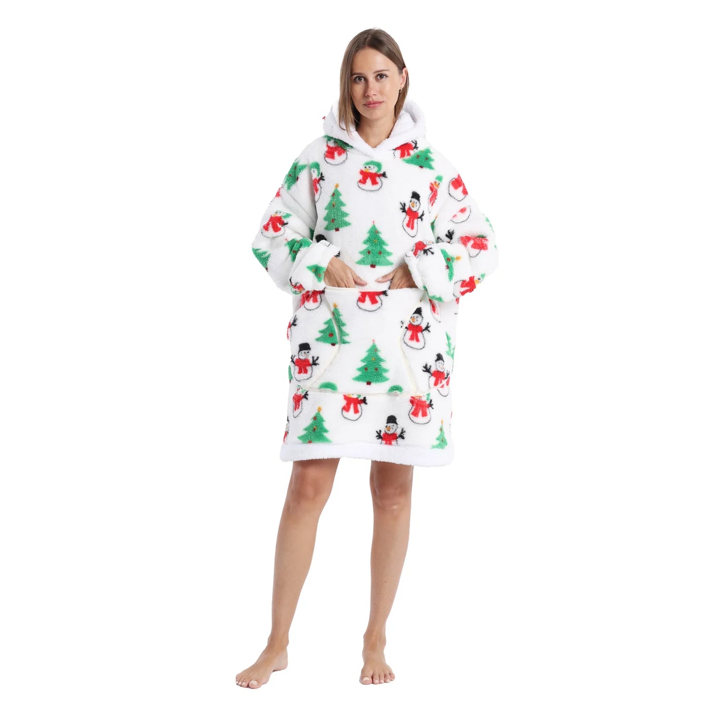 Winter Warm Fleece Fluffy Fuzzy Blanket Hoodie Thick Wearable Blanket Hooded Blanket for Adults Men Women Christmas