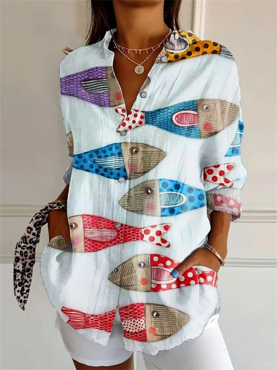 Women's Shirts and Tops Elegant Floral Shirt Octopus 3D Printing High Quality Long Sleeve Fashion Plus Size Women's Shirts