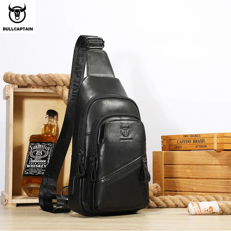 BULLCAPTAIN The Latest Men's Leather Chest Bag Large Capacity Casual Men's Messenger Bag Classic Leather Chest Bag XB 127