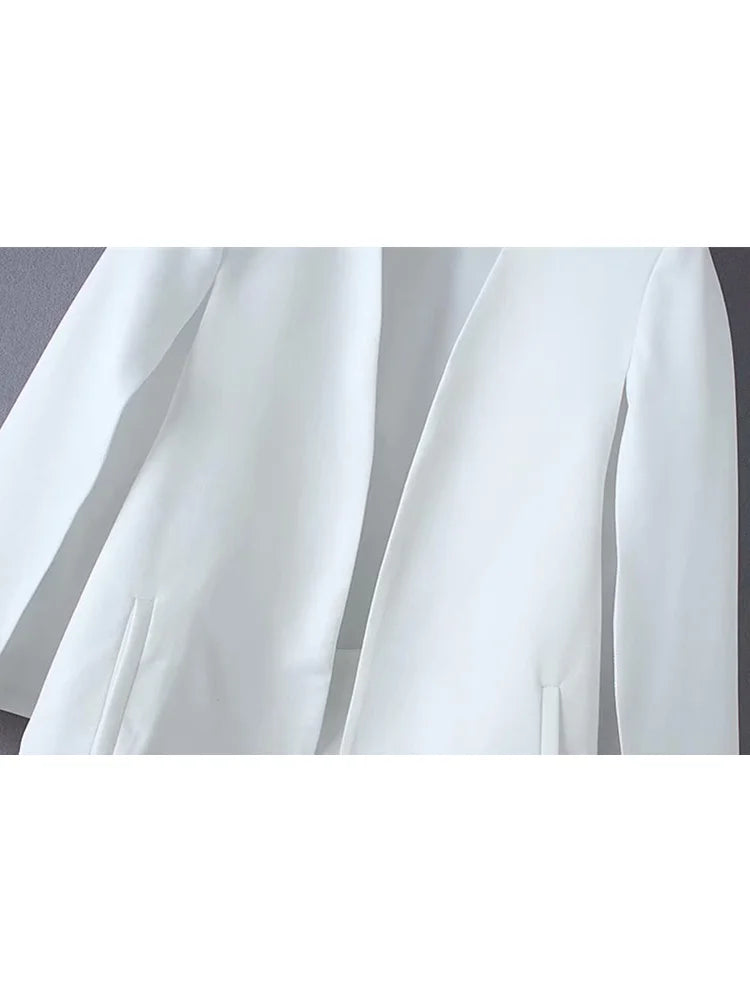 Women elegant black white color v neck split casual cloak coat office lady wear outwear suit jacket open stitch tops CT237