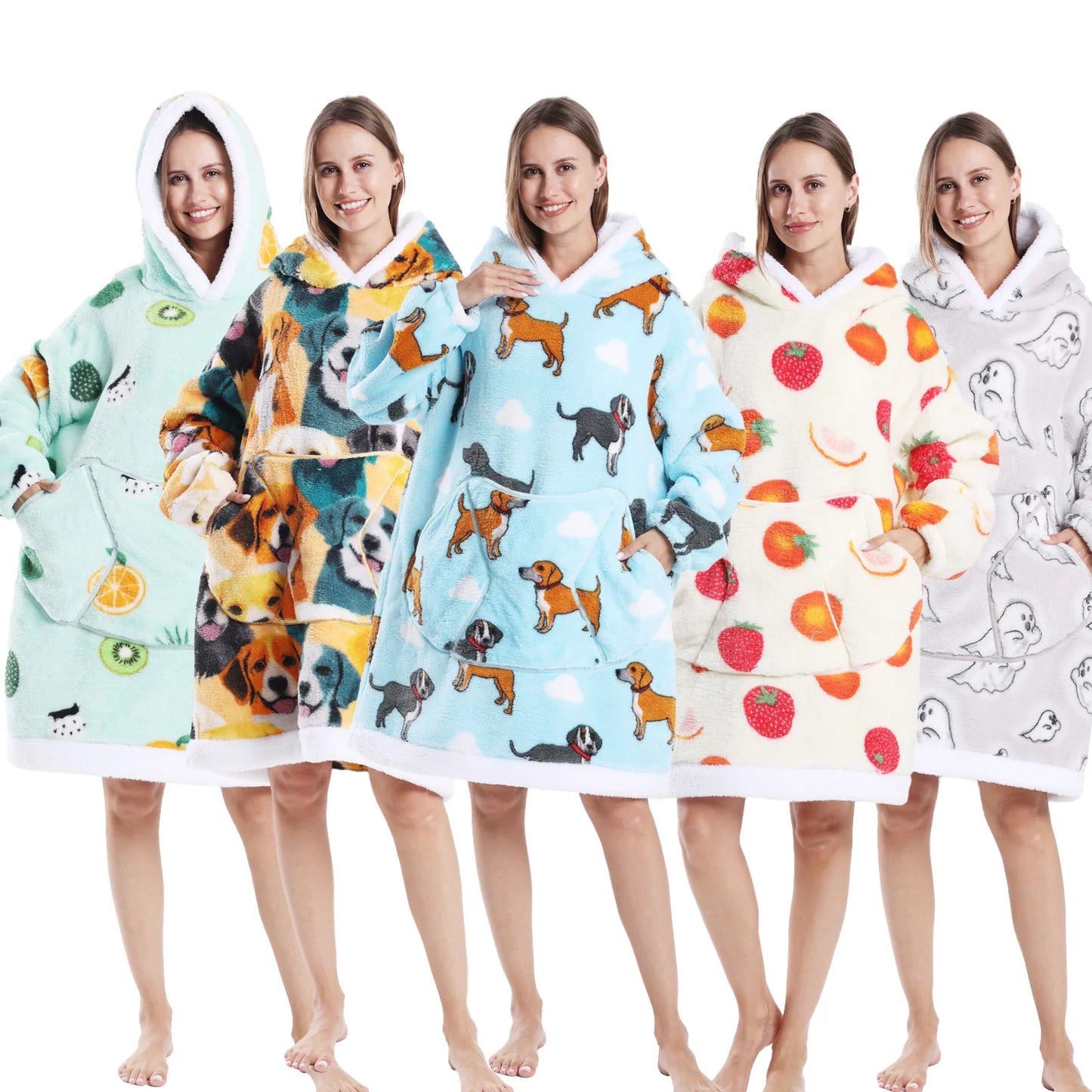 Winter Warm Fleece Fluffy Fuzzy Blanket Hoodie Thick Wearable Blanket Hooded Blanket for Adults Men Women Christmas