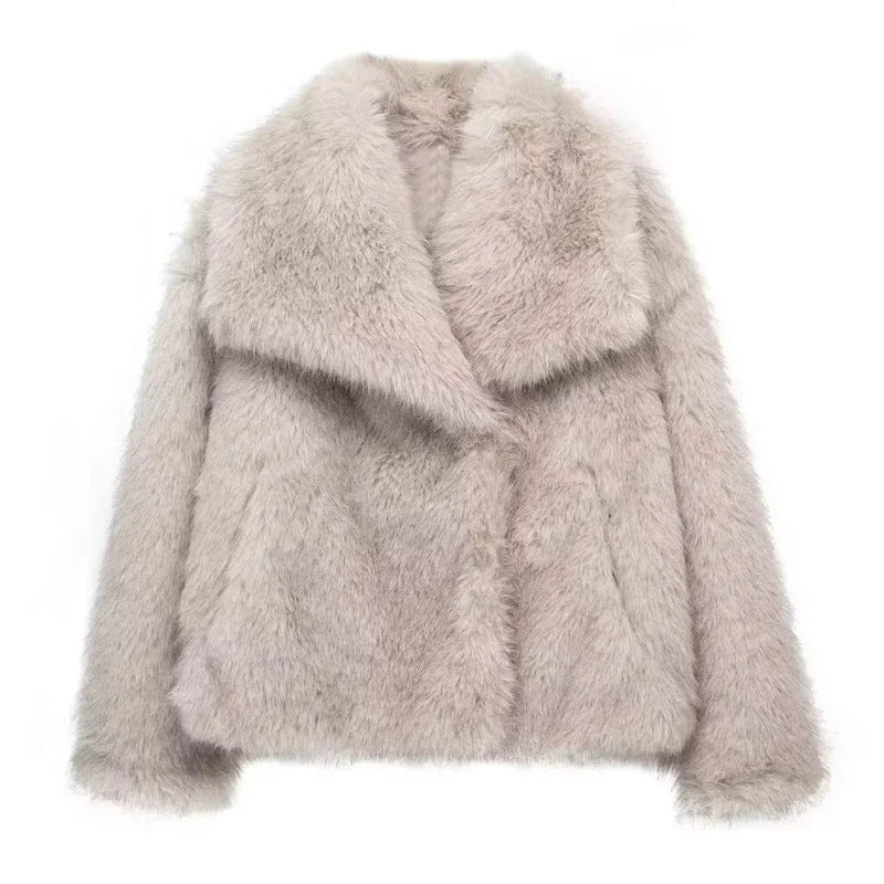 TRAF Woman Autumn Winter Faux Fur Coat Plush Fluffy Women's Jacket New in Outerwears White Red Gray Black Wool Blends Coats