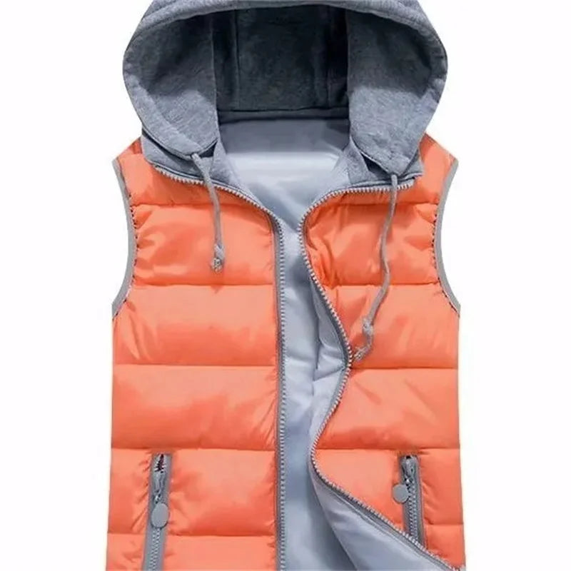 New Autumn Women Vest Winter Puffer Parkas Coat Casual Pocket Hooded Waistcoat Female Sleeveless Jacket Lightweight Outerwear
