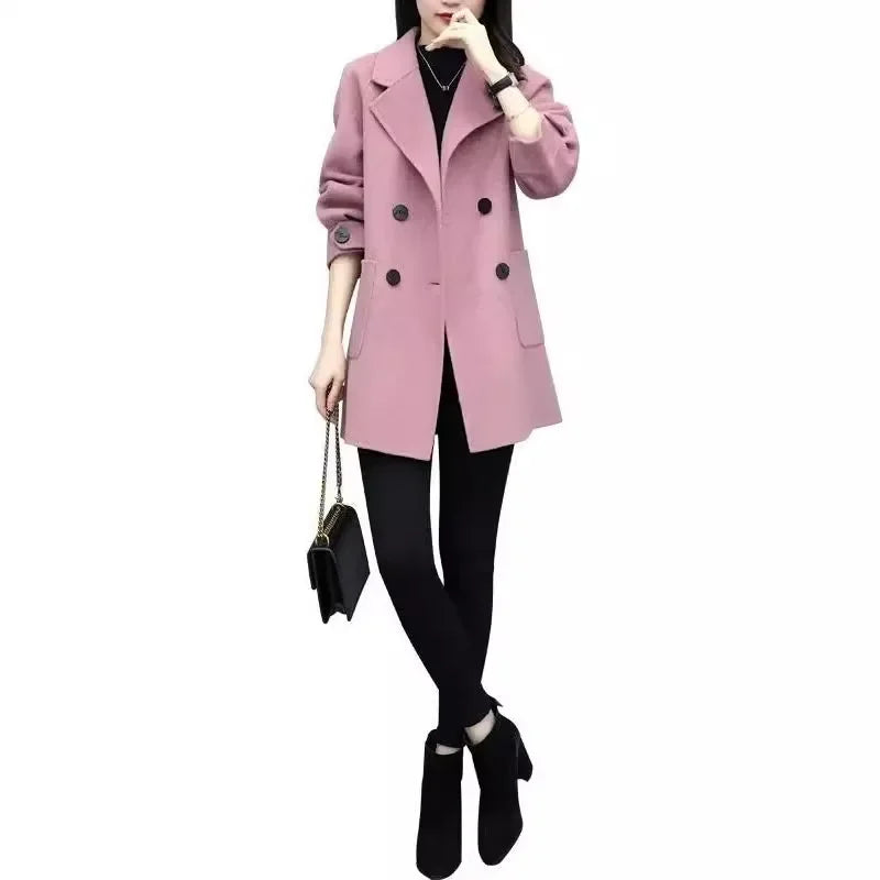 Loose Women's Woolen Coat Autumn Winter New Style plus Size Medium Length Slimming Outerwear Fashionable Chinese Brand