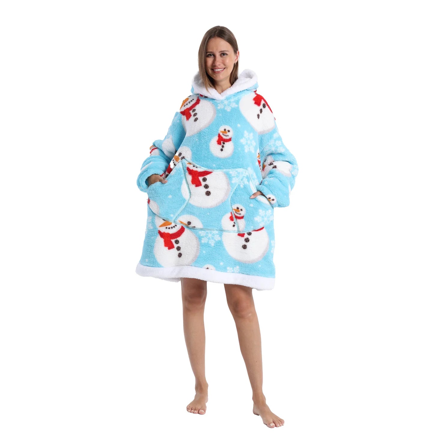 Winter Warm Fleece Fluffy Fuzzy Blanket Hoodie Thick Wearable Blanket Hooded Blanket for Adults Men Women Christmas