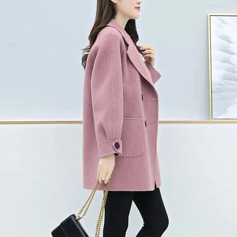 Loose Women's Woolen Coat Autumn Winter New Style plus Size Medium Length Slimming Outerwear Fashionable Chinese Brand