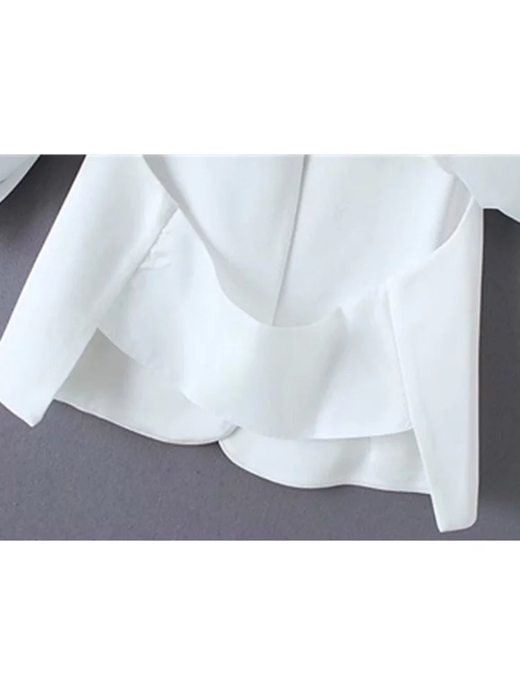 Women elegant black white color v neck split casual cloak coat office lady wear outwear suit jacket open stitch tops CT237