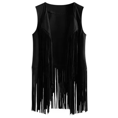 Summer New Deer Leather Vest Women's Solid Color Elegant Fringed Cardigan Sleeveless Casual Women's Style Top Amazon Best Seller