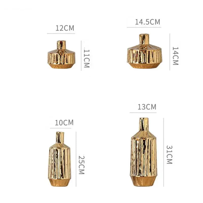 Golden Ceramic Stripe Vase – Elegant Modern Home Accessories for Stylish Décor