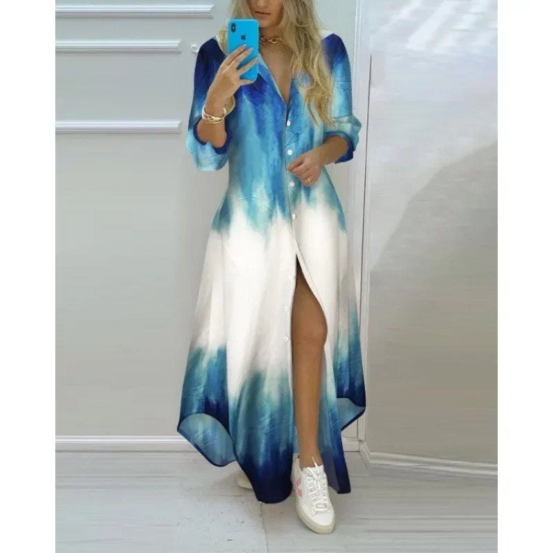 Amazon Cross-Border Women's Clothing Digital Printing Irregular Medium-Length Shirt Dress For Fashion Lovers