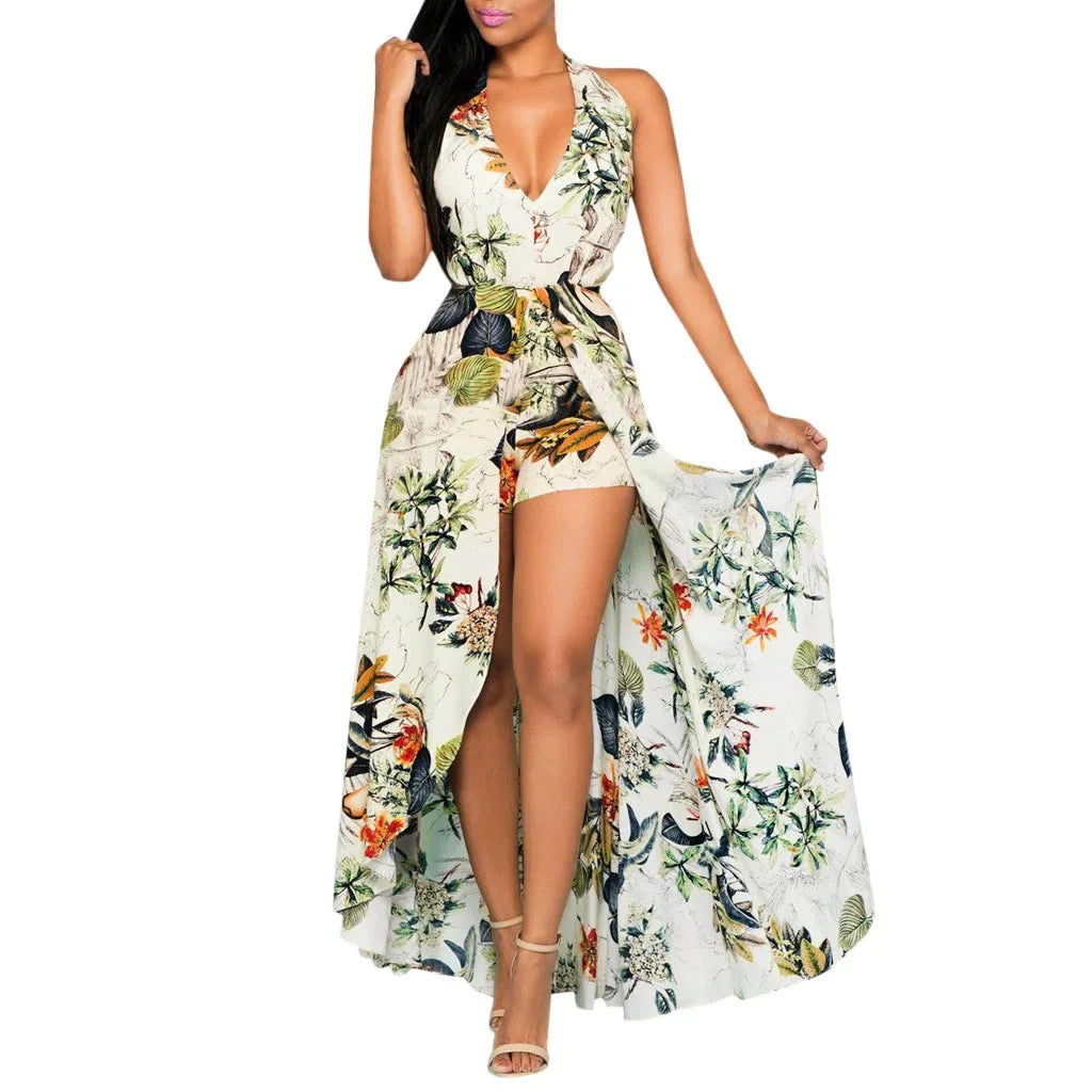 Women's V-neck Waist-fitted Skort Irregular Bottom