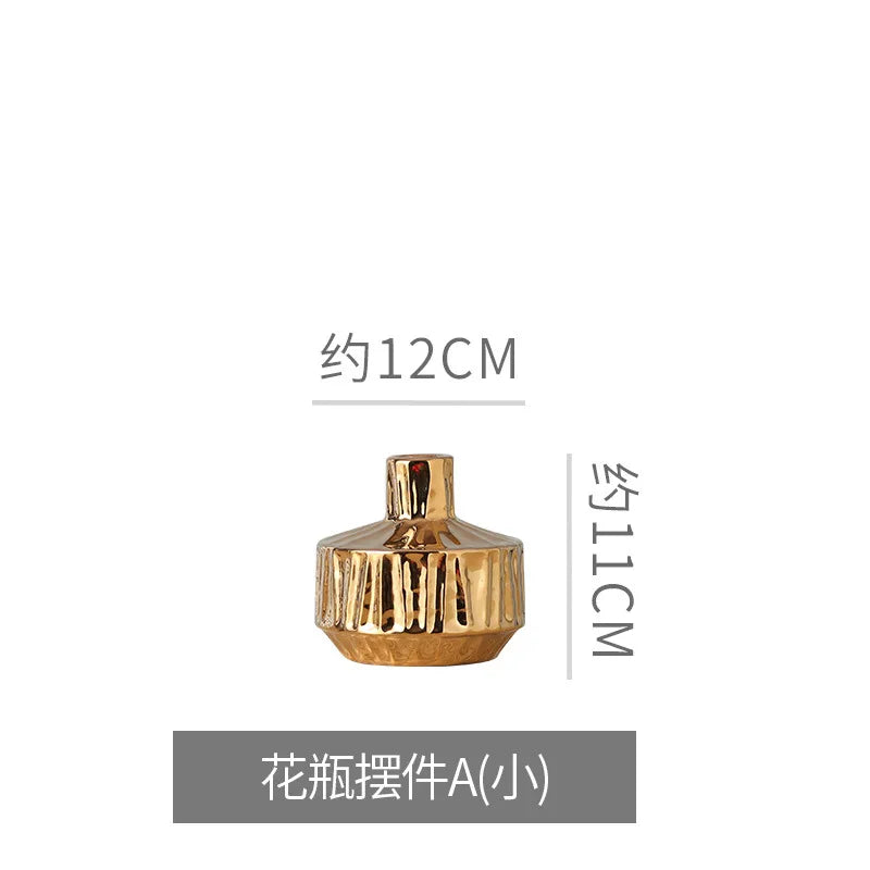 Golden Ceramic Stripe Vase – Elegant Modern Home Accessories for Stylish Décor