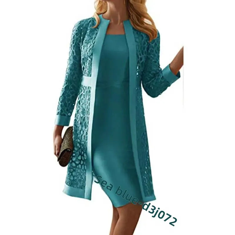 Women's Lace Open Cardigan Dress Two-Piece Outfit Popular Wish Elegant Style Chinese Origin Fashionable Female Clothing