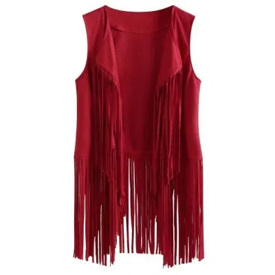 Summer New Deer Leather Vest Women's Solid Color Elegant Fringed Cardigan Sleeveless Casual Women's Style Top Amazon Best Seller