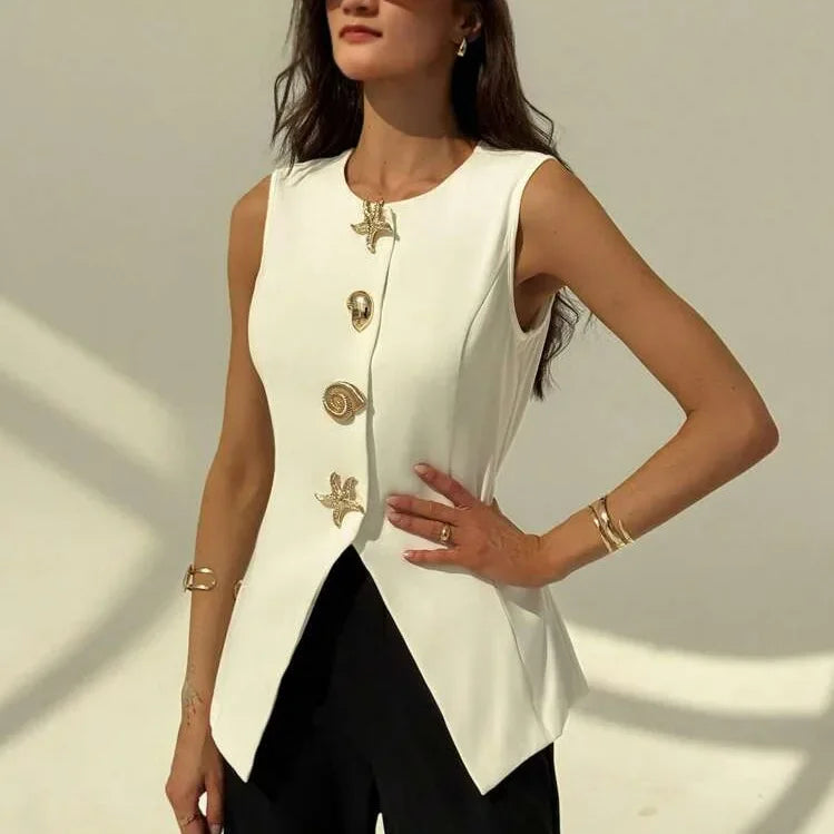 Loose Artistic Women's Vest New Style British Style V-Neck Versatile Waist-Cinching Top Polyester Fiber Outerwear