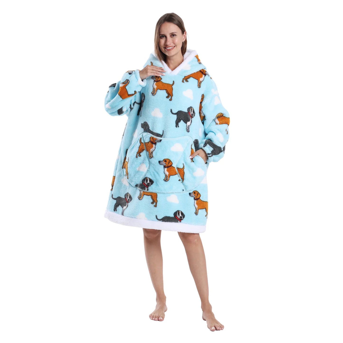 Winter Warm Fleece Fluffy Fuzzy Blanket Hoodie Thick Wearable Blanket Hooded Blanket for Adults Men Women Christmas