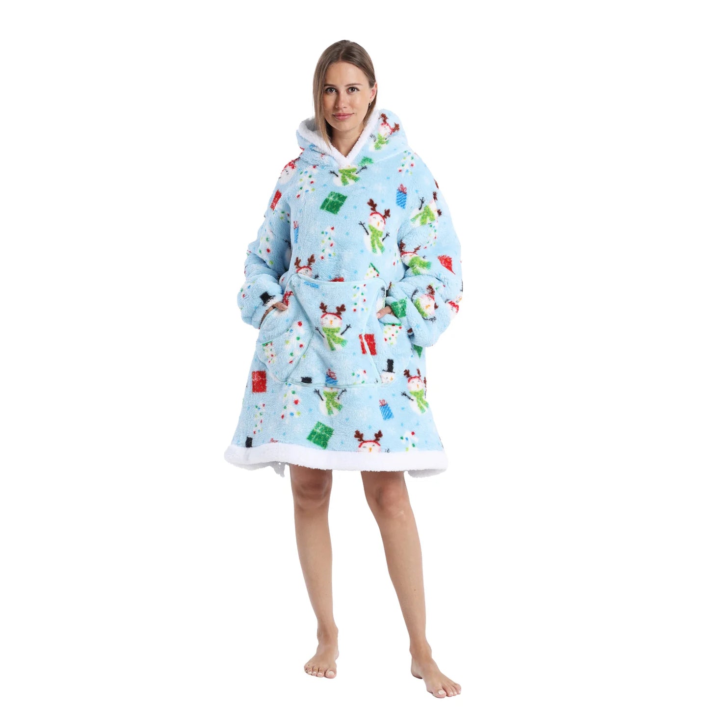 Winter Warm Fleece Fluffy Fuzzy Blanket Hoodie Thick Wearable Blanket Hooded Blanket for Adults Men Women Christmas