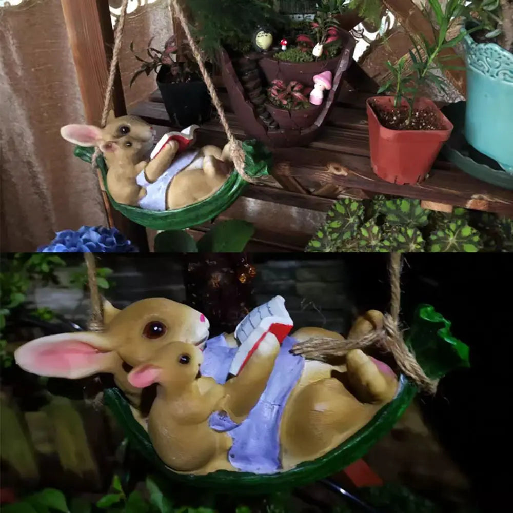 Swing Rabbit Garden Statue – Creative Resin Crafts for Whimsical Outdoor & Home Decor