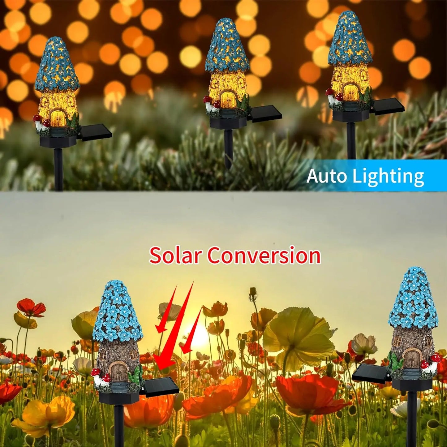 Solar Mushroom House Lights – Waterproof LED Garden Lamps for Lawn & Landscape Decoration