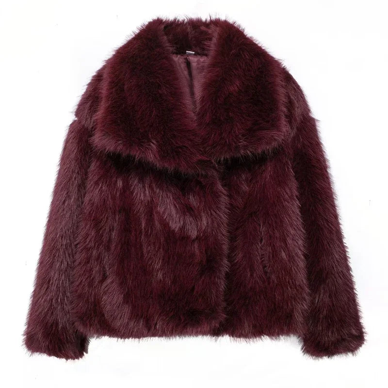 TRAF Woman Autumn Winter Faux Fur Coat Plush Fluffy Women's Jacket New in Outerwears White Red Gray Black Wool Blends Coats