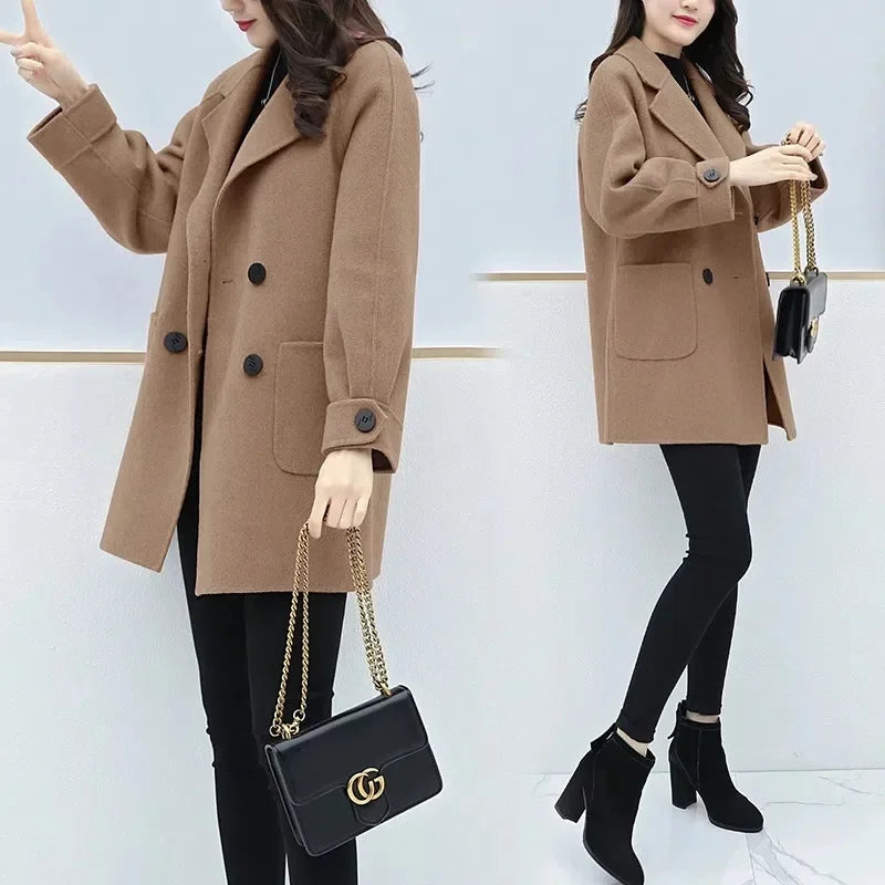 Loose Women's Woolen Coat Autumn Winter New Style plus Size Medium Length Slimming Outerwear Fashionable Chinese Brand