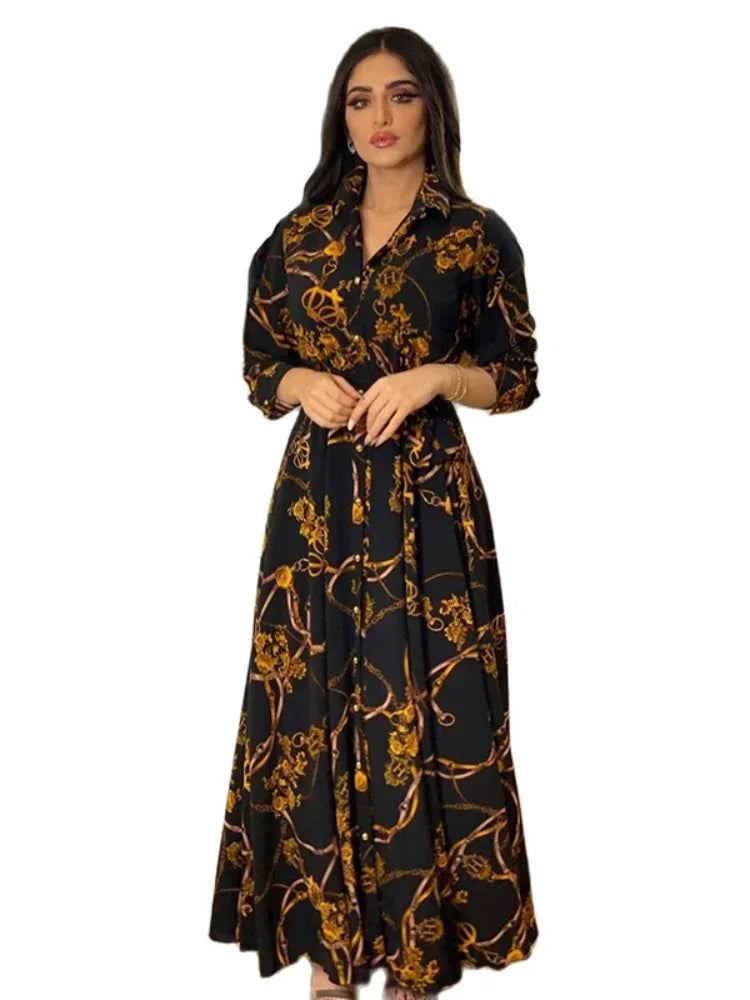 Muslim Abaya Dress Women Ramadan Print Shirt Dresses Autumn Turkey Islamic Vestidos Elegant India Moroccan Kaftan Arab 2025