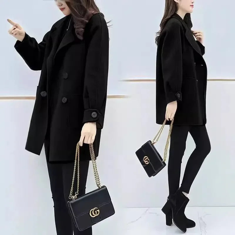 Loose Women's Woolen Coat Autumn Winter New Style plus Size Medium Length Slimming Outerwear Fashionable Chinese Brand