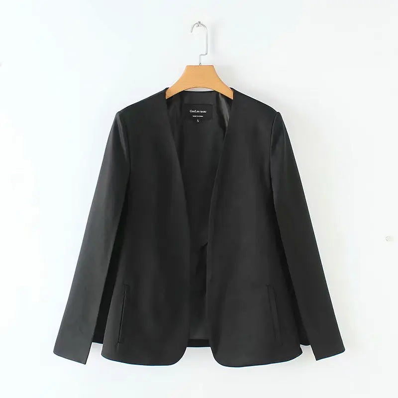 Women elegant black white color v neck split casual cloak coat office lady wear outwear suit jacket open stitch tops CT237