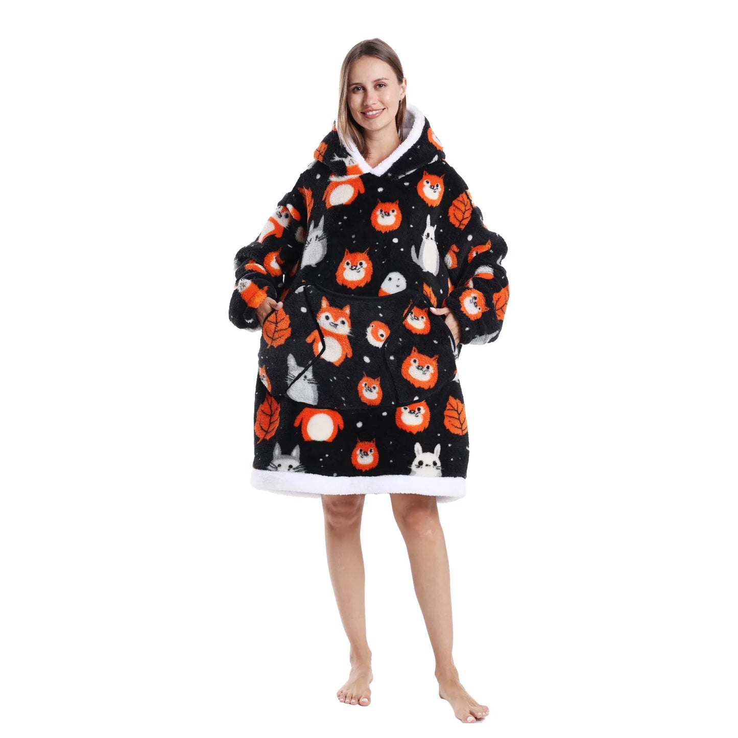 Winter Warm Fleece Fluffy Fuzzy Blanket Hoodie Thick Wearable Blanket Hooded Blanket for Adults Men Women Christmas