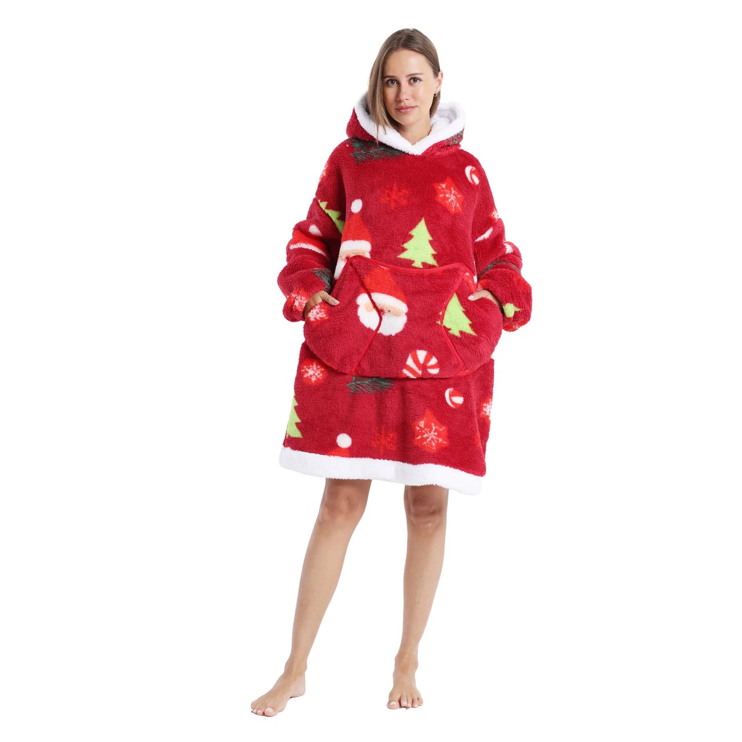 Winter Warm Fleece Fluffy Fuzzy Blanket Hoodie Thick Wearable Blanket Hooded Blanket for Adults Men Women Christmas