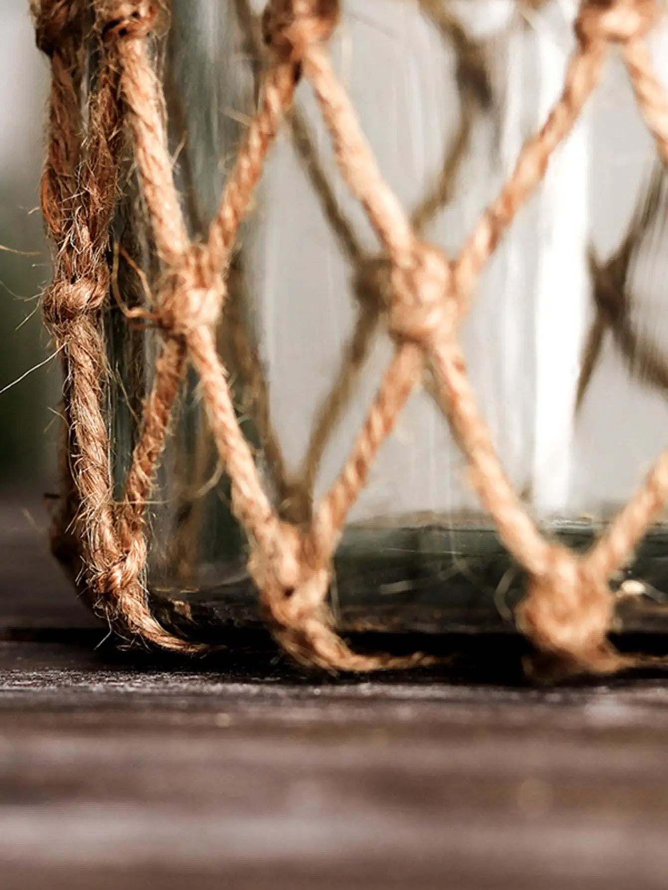 Hand Woven Hemp Rope Glass Vase โ Boho Home Accessories for Modern Living Room Decor