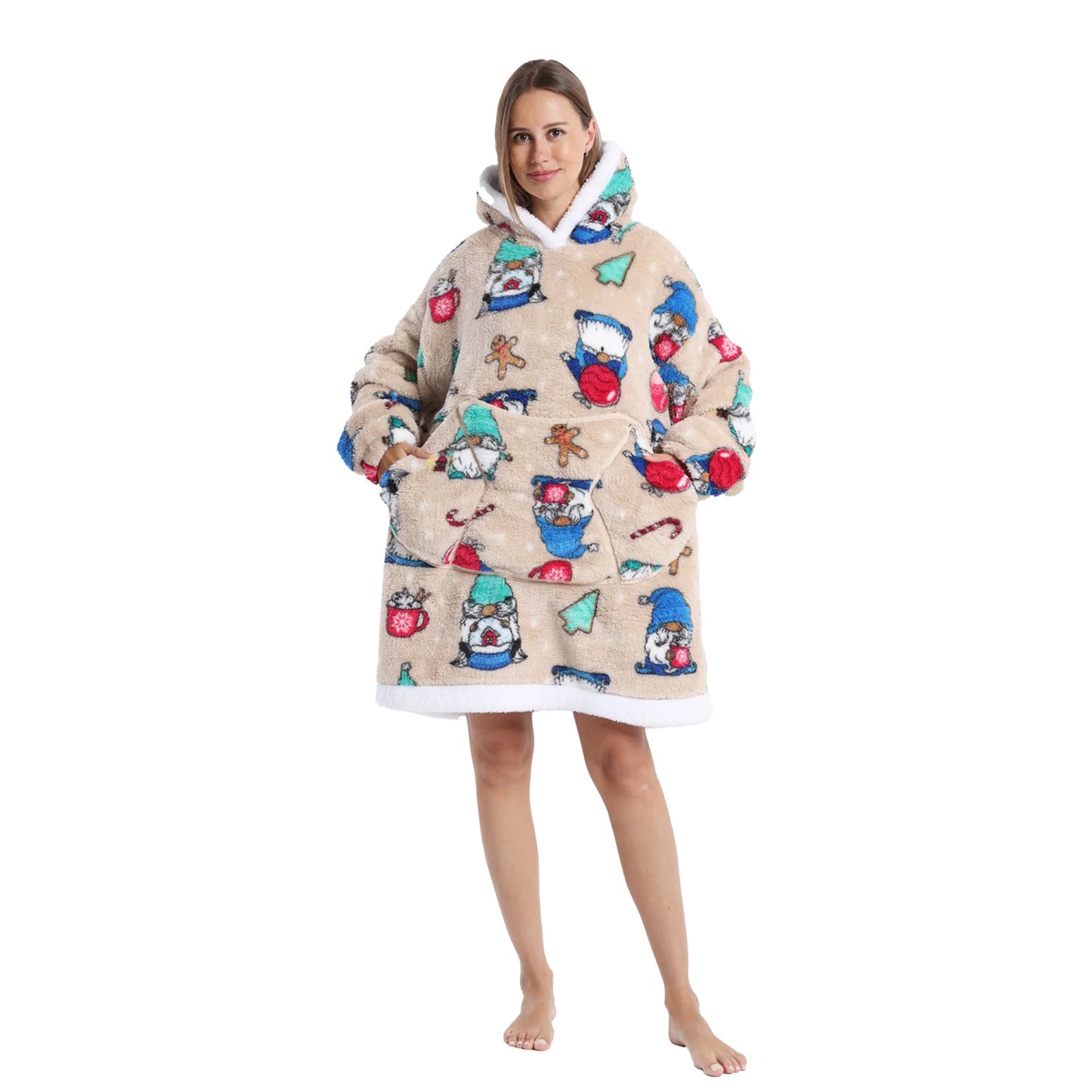Winter Warm Fleece Fluffy Fuzzy Blanket Hoodie Thick Wearable Blanket Hooded Blanket for Adults Men Women Christmas