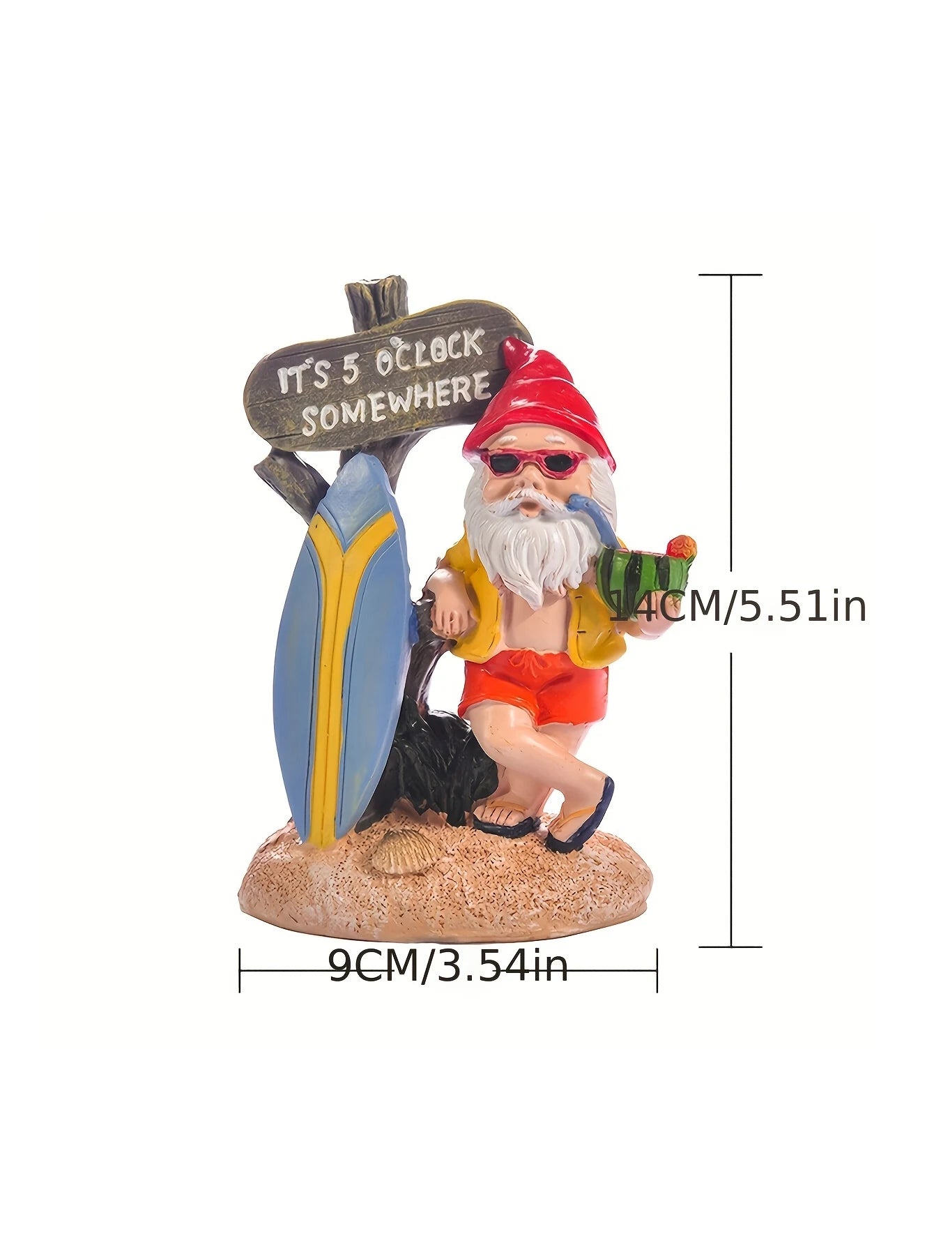 Surfboard Gnome Statue โ Summer Garden Ornament for Whimsical Outdoor Decor