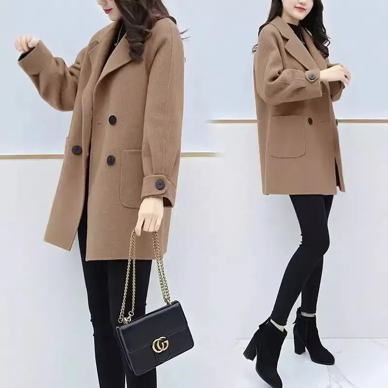 Loose Women's Woolen Coat Autumn Winter New Style plus Size Medium Length Slimming Outerwear Fashionable Chinese Brand