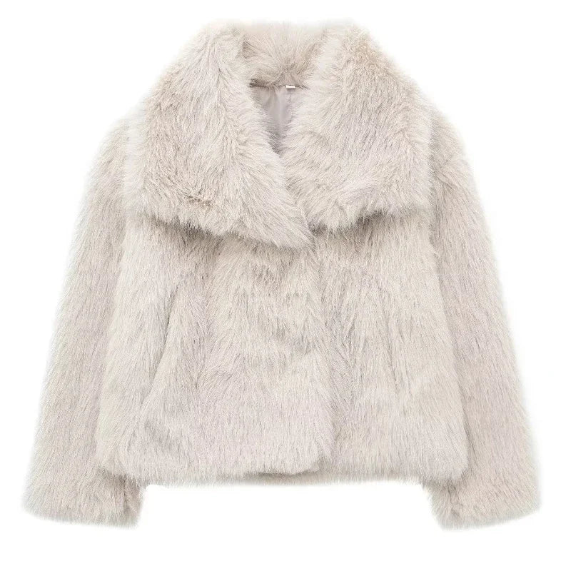 TRAF Woman Autumn Winter Faux Fur Coat Plush Fluffy Women's Jacket New in Outerwears White Red Gray Black Wool Blends Coats
