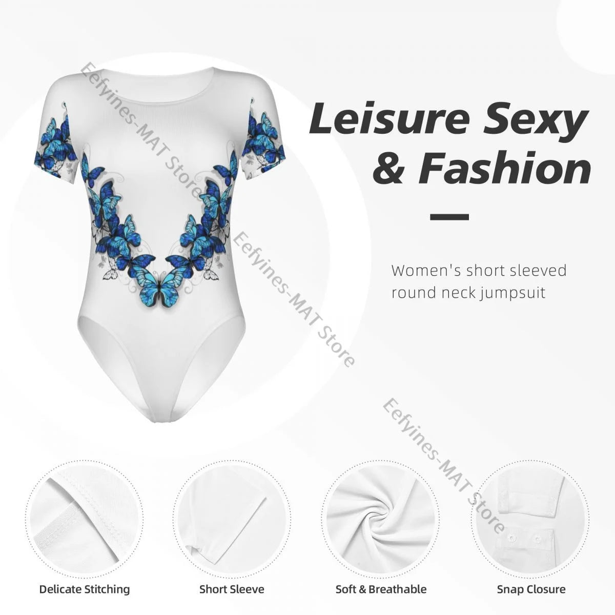Sexy Female Jumpsuit Women Romper Bodysuit Blue Symmetrical Butterflies Long Short Sleeved Woman Clothes Tight Overalls