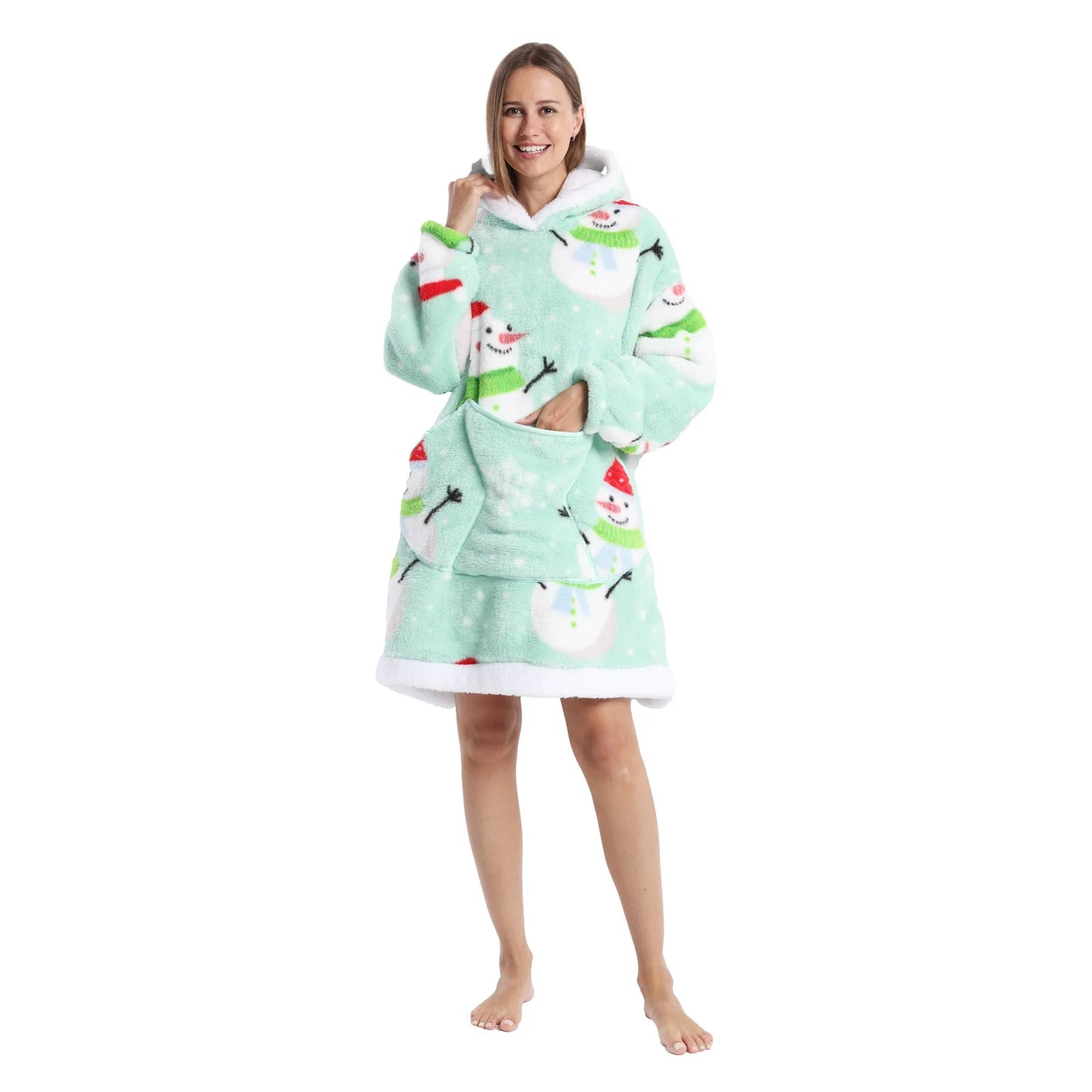 Winter Warm Fleece Fluffy Fuzzy Blanket Hoodie Thick Wearable Blanket Hooded Blanket for Adults Men Women Christmas