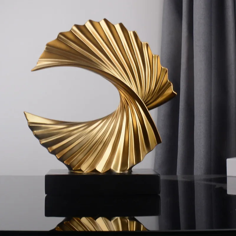 Modern Decor Abstract Sculpture | Home Accessories Sale | Interior Design Accents | Golden Art Statue for Home Decor