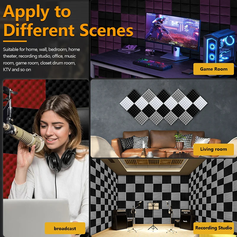 Decorative Acoustic Wall Panels - Premium Soundproof Foam for Gaming Rooms, Studios, and Offices