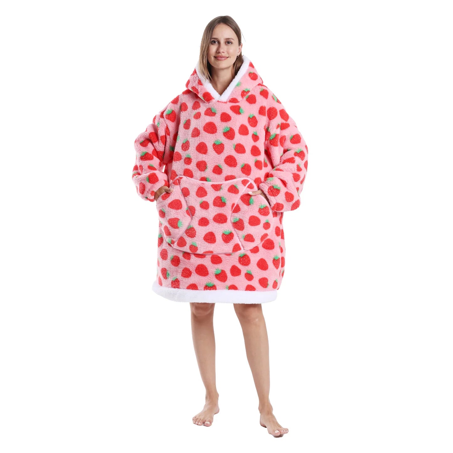 Winter Warm Fleece Fluffy Fuzzy Blanket Hoodie Thick Wearable Blanket Hooded Blanket for Adults Men Women Christmas