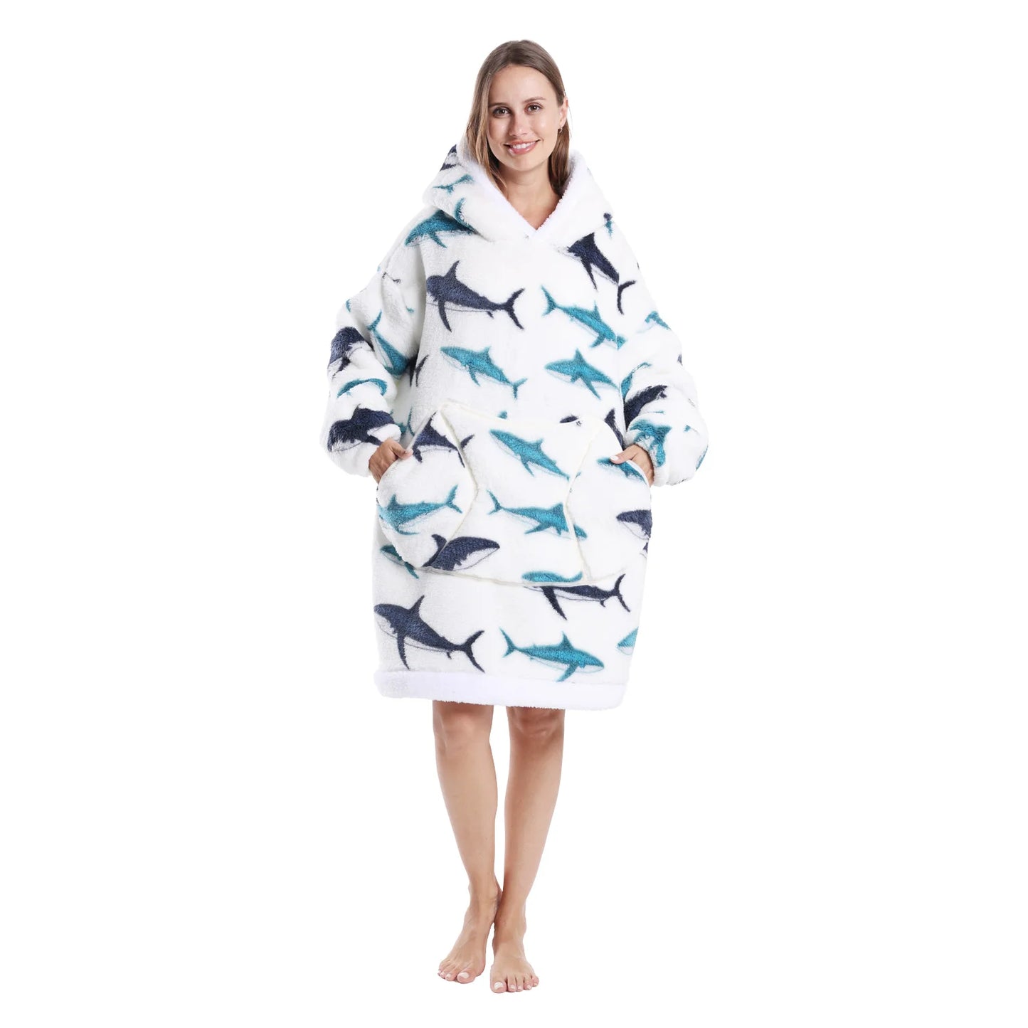 Winter Warm Fleece Fluffy Fuzzy Blanket Hoodie Thick Wearable Blanket Hooded Blanket for Adults Men Women Christmas