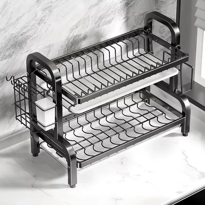 Eco-Friendly 2-Tier Dish Drying Rack โ Rust-Proof Kitchen Solution | Home Accessories Sale