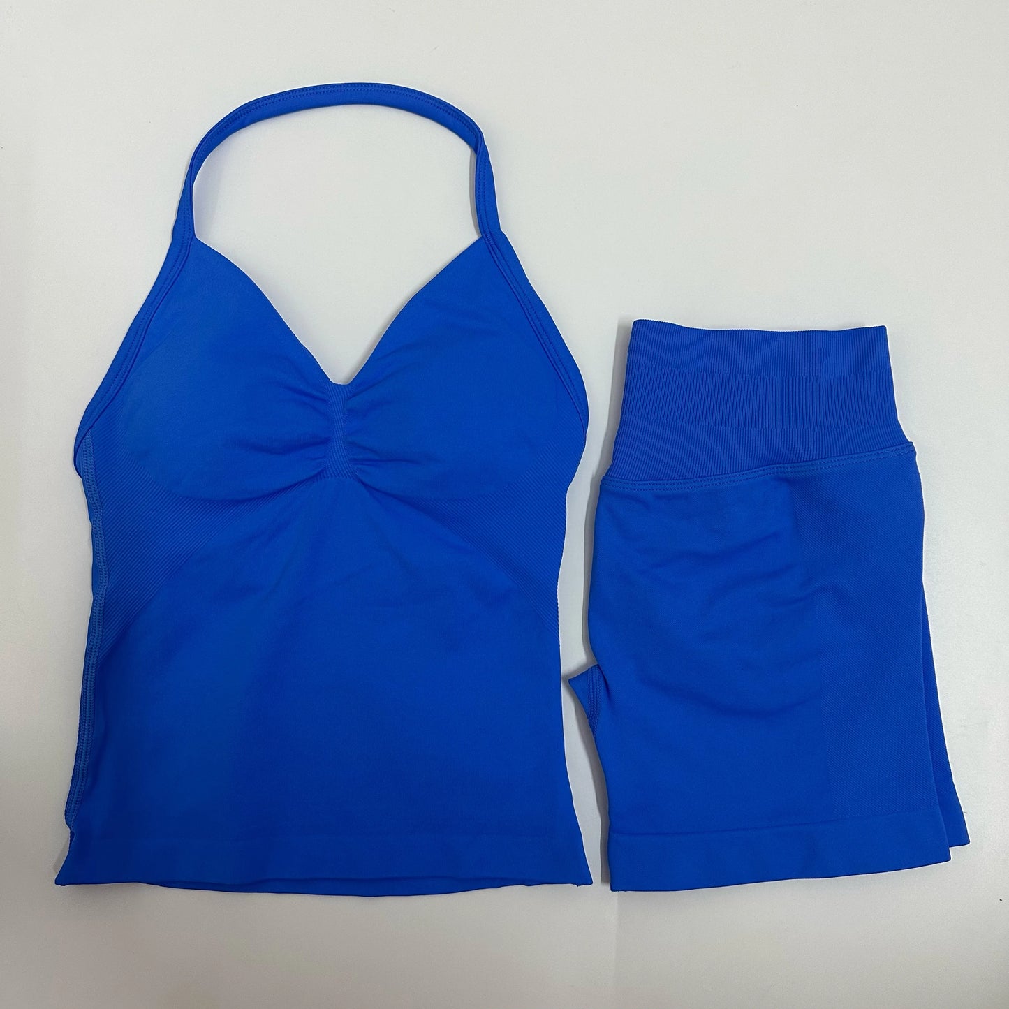 2 Pieces Women Yoga Set Seamless Yoga Longline Strappy Tank Top Scrunch Sports Shorts Gym Clothes Woman Summer Workout Outfit