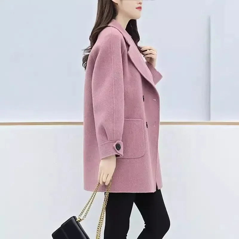 Loose Women's Woolen Coat Autumn Winter New Style plus Size Medium Length Slimming Outerwear Fashionable Chinese Brand