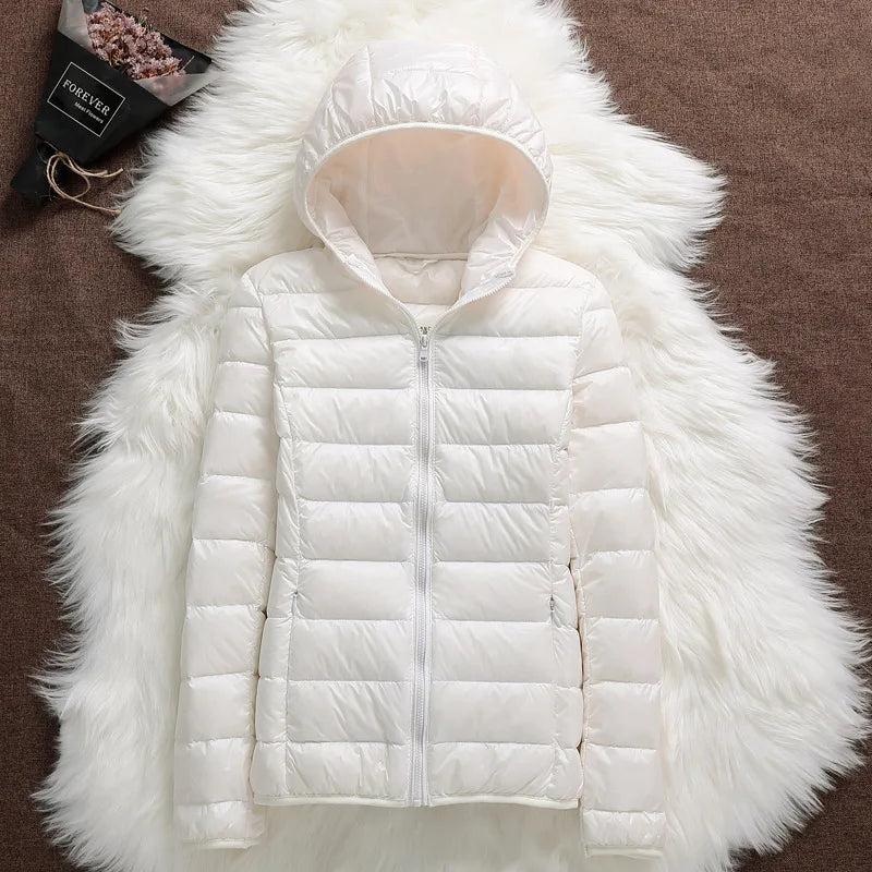 15 Colors Women Hooded Puffer Jackets 2023 New Spring Winter 90% White Duck Down Female Coats Ultralight Packable Casual Parkas