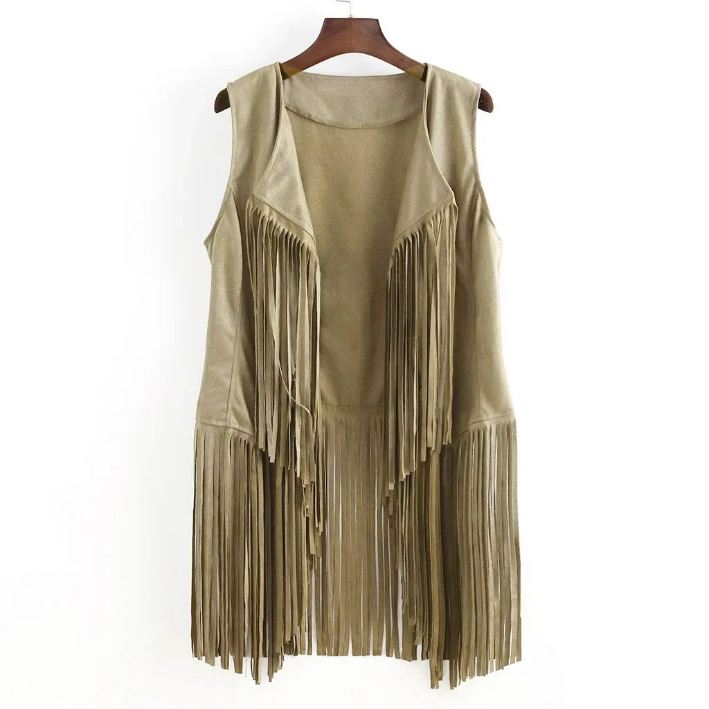 Summer New Deer Leather Vest Women's Solid Color Elegant Fringed Cardigan Sleeveless Casual Women's Style Top Amazon Best Seller